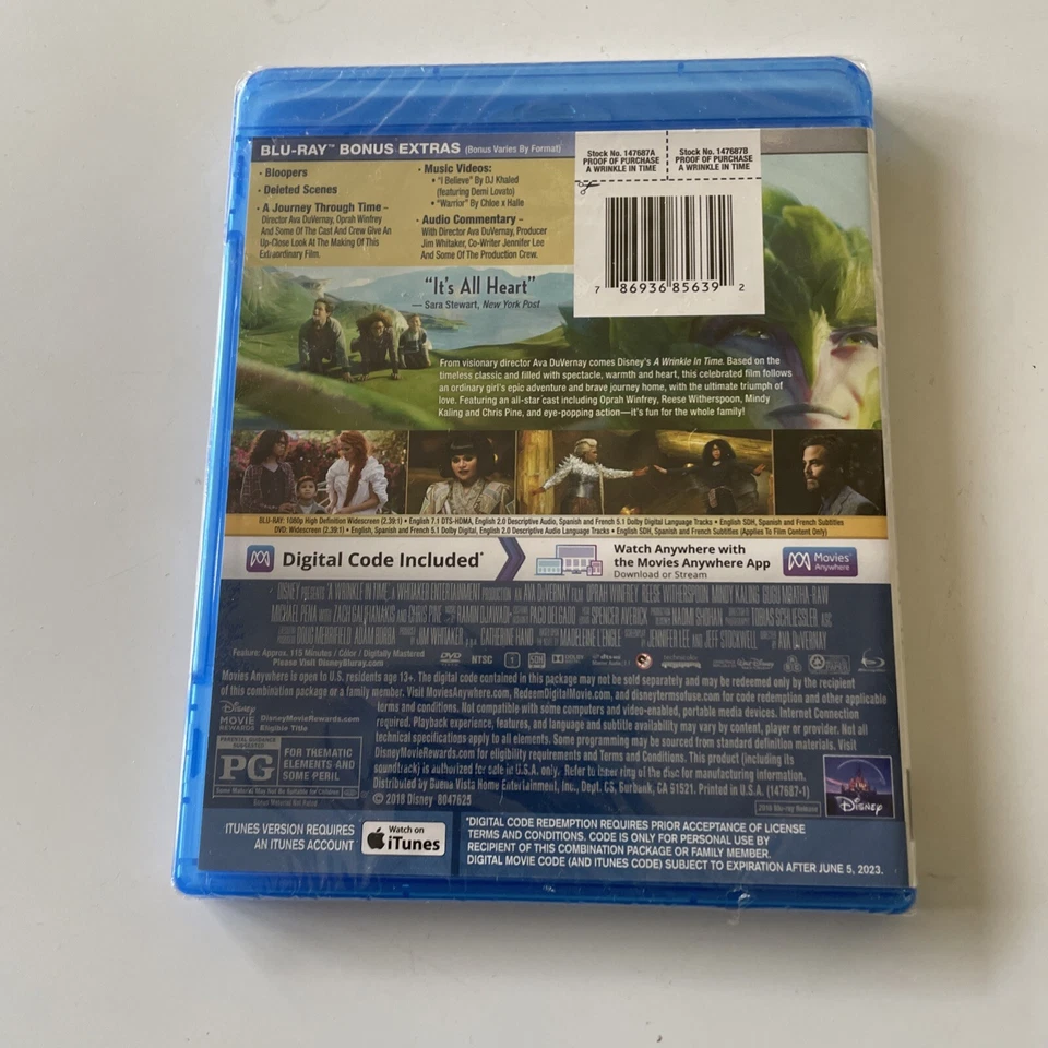 A Wrinkle in Time (DVD/Blu-ray, 2018) & Digital Code. Brand New & Sealed.Region1 - Image 2 of 2