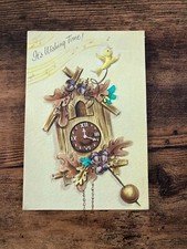 Vintage child greetings card 1950s Happy Birthday cuckoo clock - FREE UK POST