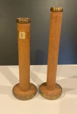 2 Vintage Industrial Wooden Bobbins/Spools brass tips Amana Colony