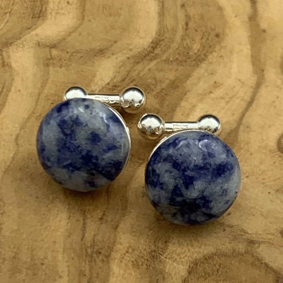 Nuevos gemelos hechos a mano azul gris sodalita cabujón piedras preciosas plata de ley 925 Foto 2 de 4