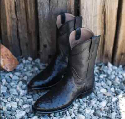 Handgefertigte Herren Schwarz Farbe Leder Cowboystiefel, Western Stil Cowboystiefel für Männer