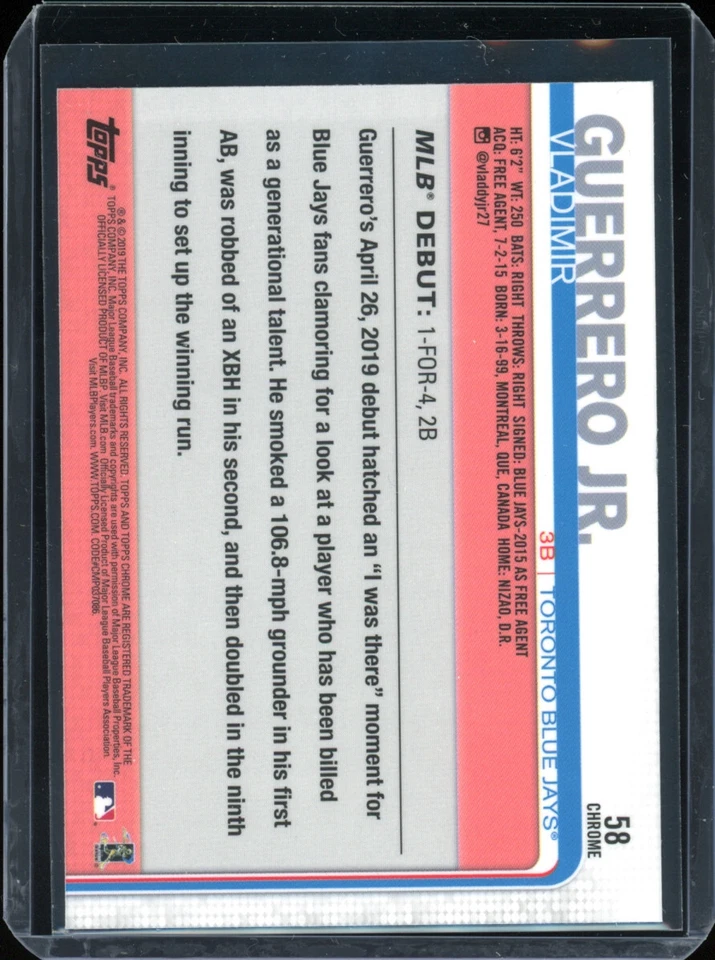 2019 Topps CHROME "rookie debut" VLADIMIR GUERRERO JR blue jays RC - Image 2 of 2