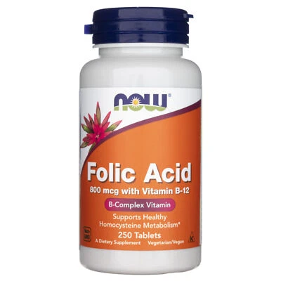 Now Foods Folic Acid (acide folique + vitamine B12) 800 mcg, 250 comprimés