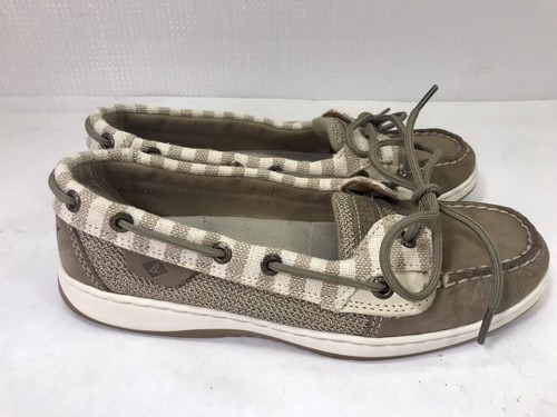 Sperry Top Sider Womens Linen Taupe Leather Boat Shoes Size 6.5M - Picture 2 of 9