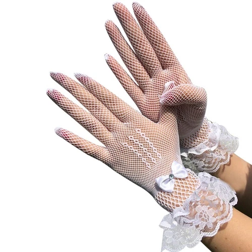 Guantes de malla con moño de encaje transparentes guantes elegantes de boda para graduación un par - Imagen 4 de 8