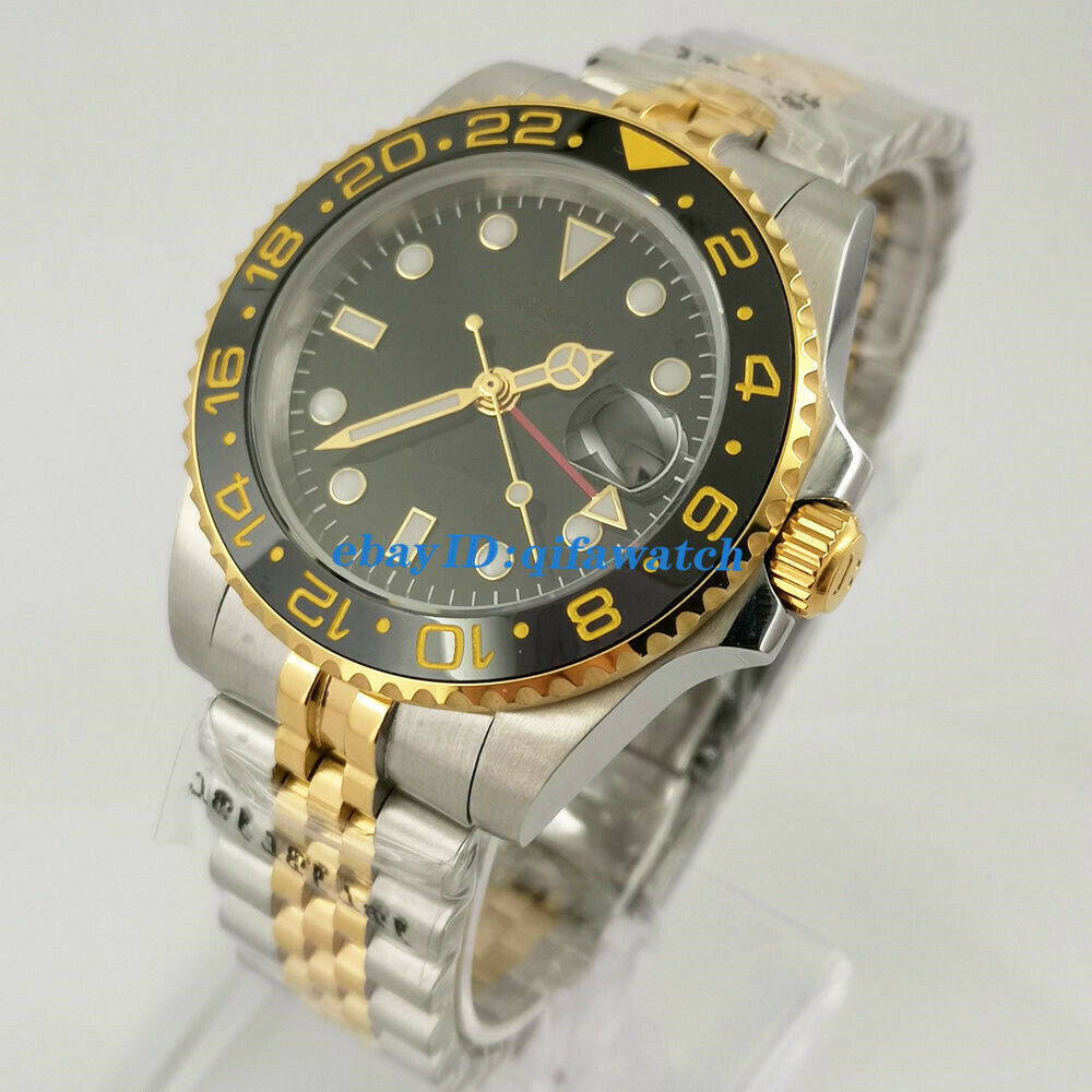40mm black dial mingzhu DG3804 GMT automatic mens wrist watch sapphire date Gift