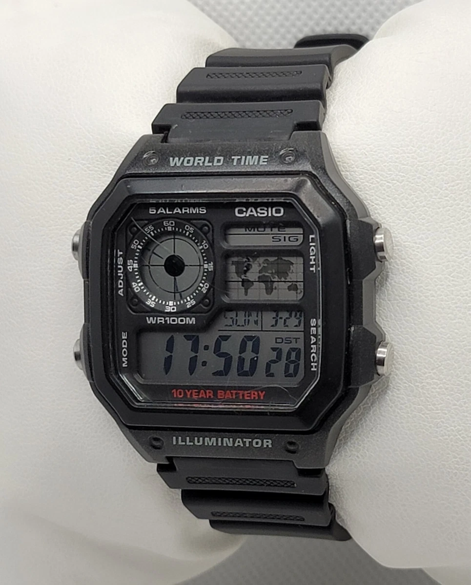 Mens Casio Illuminator 3299 World Time Black Resin Digital Watch