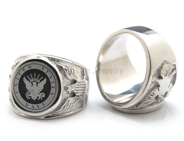 Anillos militares estadounidenses de acero inoxidable 316L - Marina Marines Ejército Fuerza Aérea Foto 3 de 4