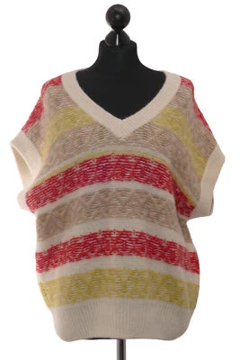 Closed Damen Pullunder S beige bunt gestreift Oversized Grobstrick + Alpaka NEU - Bild 1 von 4