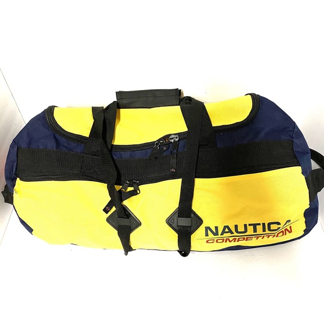 Nautica Competition Duffle Gym Bag Yellow Blue Color Block Logo Spell