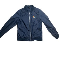 University Of Miami Women’s Navy Blue Zip Up Lined Windbreaker Size Medium