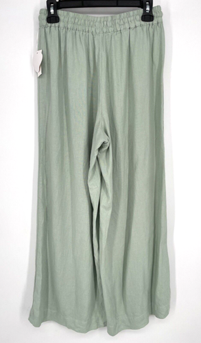Dip women's S Linen blend Wide Leg Pant Mint drawstring solid pockets pull on - Picture 2 of 10