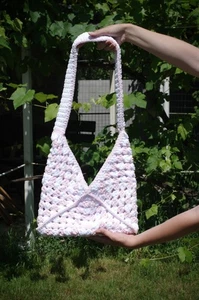 Handmade Crochet Shoulder Bag Chunky Knit Granny Square Tote Plush Velvet Purse