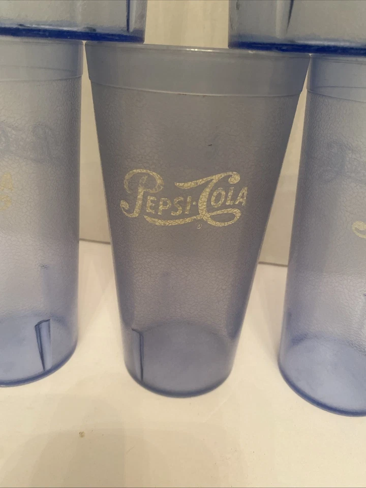 LOTE DE 5 TAZAS DE RESTAURANTE PEPSI-COLA VINTAGE AZUL COBALTO CARLISLE 20 OZ PLÁSTICO WOW Foto 3 de 4