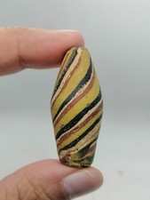 Antique Roman Striped Glass Bead Yellow Red Black Spiral Trade Collectible