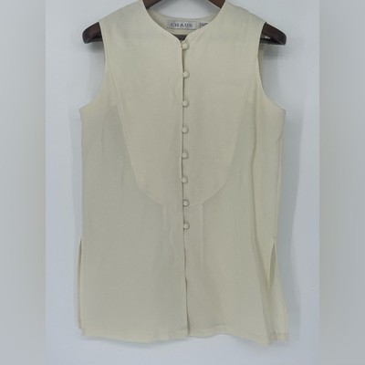 Chaus Cream Button-Back Sleeveless Blouse