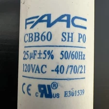 FAAC CBB60 25UF+5% 120VAC 2 Wire Capacitor CBB60 50/60HZ 40/70/21