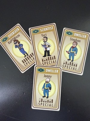 4 Fallout SPECIAL-Karten - Overseer, Scientist & Dweller - Gamescom Merchandise