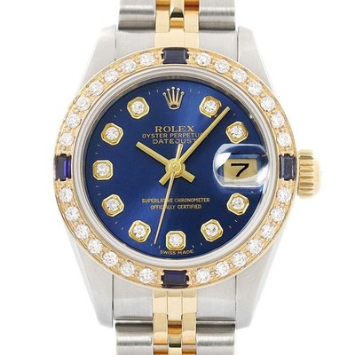 Rolex Datejust 69173 Blaue Saphir Diamant 18K Gold 2-Ton Jubilee Armband Uhr