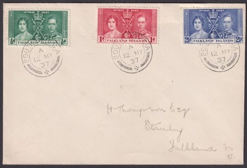 Falkland Islands 1937 KGVI Coronation First Day Cover SOUTH GEORGIA SG Z70-Z72