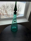 Vintage Blenko Handcraft Aqua Glass Decanter w/ Tall Genie Stopper – Mid Century
