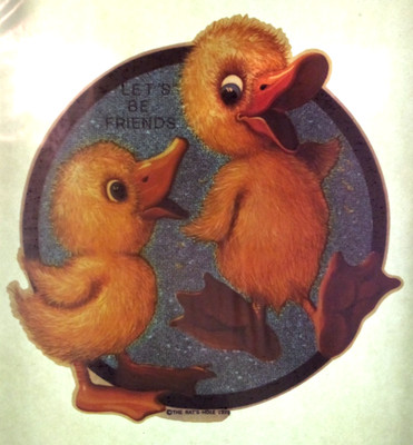 VTG 1970s DUCK DUCKLING LETS BE FRIENDS GLITTER IRON ON TRANSFER