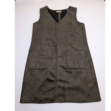 Max Studio London Womens Olive Green Faux Suede V-Neck Shift Dress 3906F51 Small