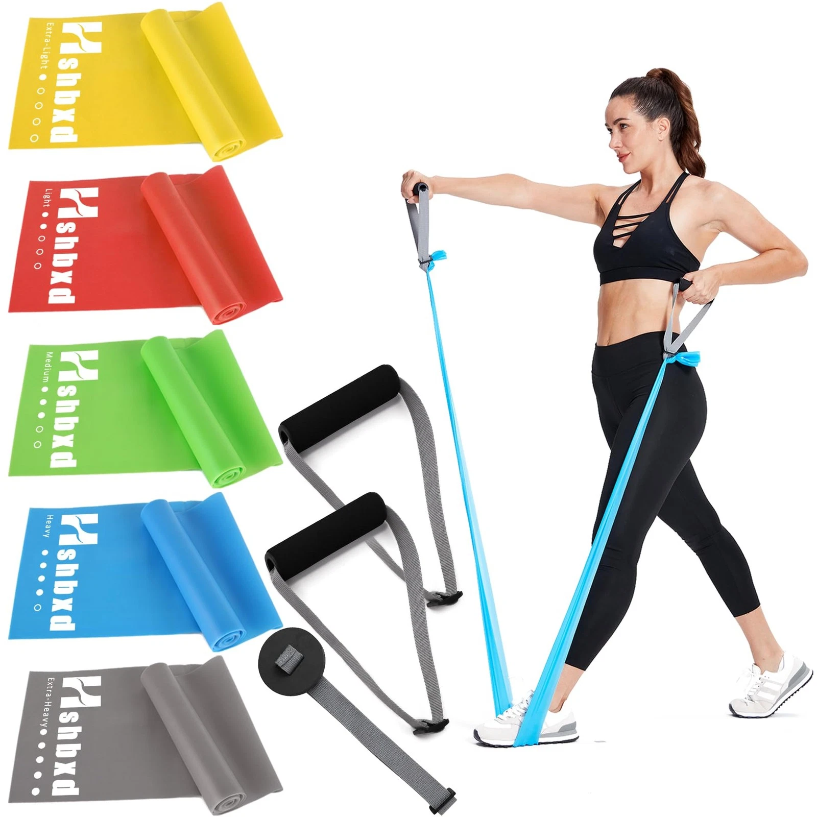 Exercise Bands Set with Handles - Latex Free Resistance Bands for Stretching,...