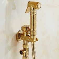 Gold Brass Shattaf Bidet Sprayer Spray Douche kit Hand held Toilet hose bracket