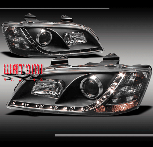 08 09 10 PONTIAC G8 GT GXP DRL LED PROJECTOR HEADLIGHT BLACK LEFT+RIGHT NEW PAIR - Picture 1 of 2