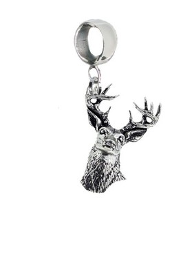 A22 White Tailed Deer Pewter charm on bail with 5mm Hole add Bracelet necklace