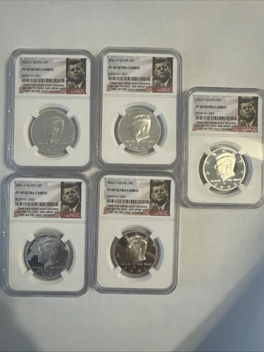 [ Lot of Five ] 2002-S SILVER  KENNEDY HALF DOLLAR NGC PF69 UC PORTRAIT LABEL)