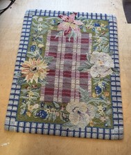 VTG Hand Hooked Loop Area Rug Plaid Floral Farmhouse Chic Shabby