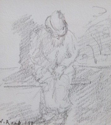 ''The Pensioner'', 1980, pencil sketch by Wilhelm Raab, framed behind glass