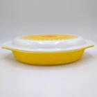 Vintage Pyrex Daisy Sunflower Oval Divided Casserole Dish 1.5 Qt with Lid 945-C