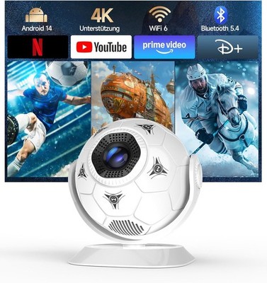 Mini Beamer Projektor 360° Fußball-Motiv WiFi 6 Bluetooth 5.4 Portable Projektor