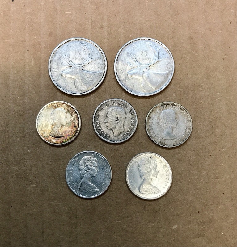 80% Silver Canadian Coinage: 2 Quarters + 5 Dimes