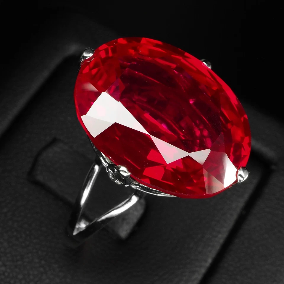 Anillos hechos a mano de plata de ley 925 ovalados de turmalina rubelita roja viva de 25,40 quilates Foto 4 de 4