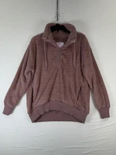 Members Mark Sweater Womens Small Dogwood Mauve Cozy Sherpa Quarter Zip Pullover