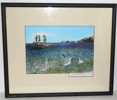 Gordon Macmillan Hughes Rare Signed Watercolor Painting 1989 Bahamas Fishing