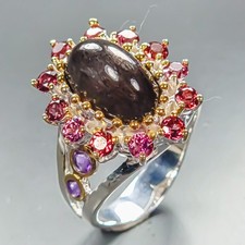 Unique ring Natural Cat's Eye Sunstone Ring 925 Sterling Silver Size 8 /R463214