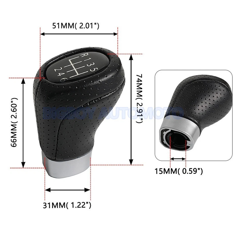 For BMW E36 E46 M3 Z4 3.0 E90 E91 E92 M5 E39 6 Speed Shift Knob Black Leather - Imagem 3 de 4