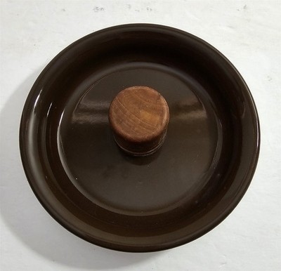 Vintage Brown Enamel Wooden Knob 5 5/8'' Round Pot Pan Replacement Lid #74