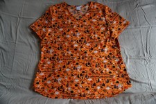 ScrubStar Happy Halloween Trick or Treat XL orange medical smock scrub top