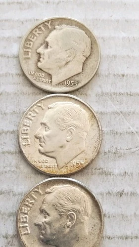 1955 P.D.S. Silver  Dimes,  P&D In XF Condition,    730