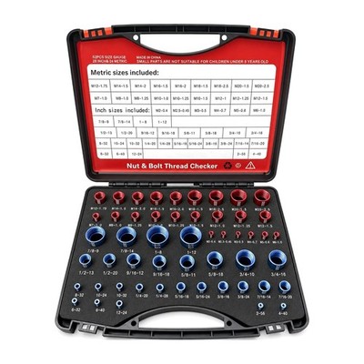 52Pcs Nut and Bolt Thread Checker 24 Metric + 28 SAE Inch Thread Gauge Set, Deta