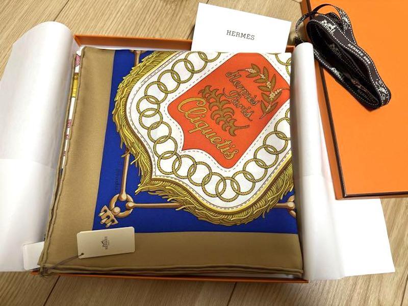 HERMES エルメス スカーフ J.Abadie 87×87 Hermes Scarf Stole Cliquetis Camel Indigo Julie Abadie Silk Woman