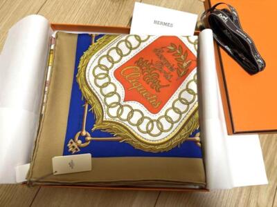まとめて出品 グッチ  ブルガリ  エトロ スカーフ Hermes Scarf Stole Cliquetis Camel Indigo Julie Abadie Silk Woman