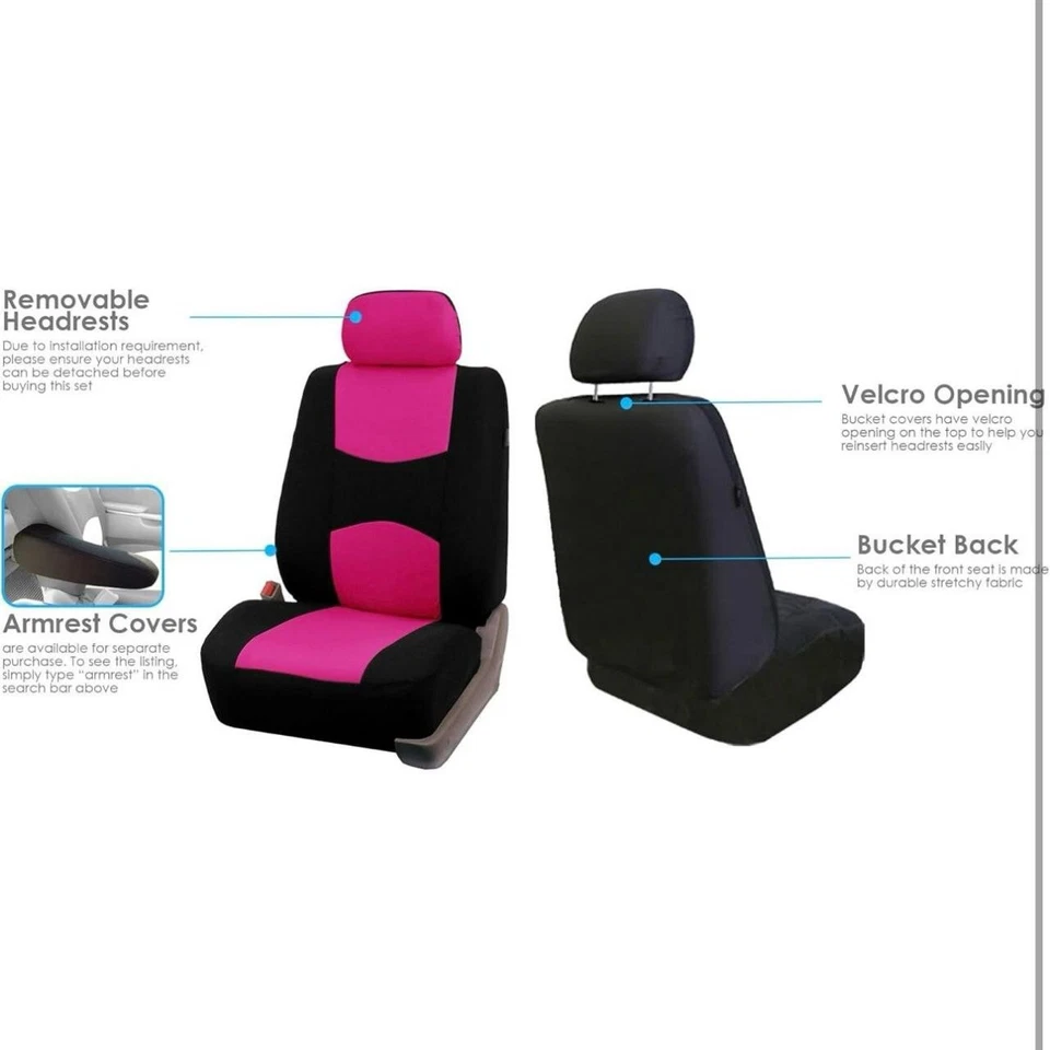 For All Dodge Pink Seat Covers Full Set High Quality Adjustable Breathable Fit - Image 2 of 4