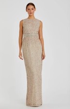 Mac Duggal 93603 Nude Sequined High Neck Sleeveless Column Gown Size8